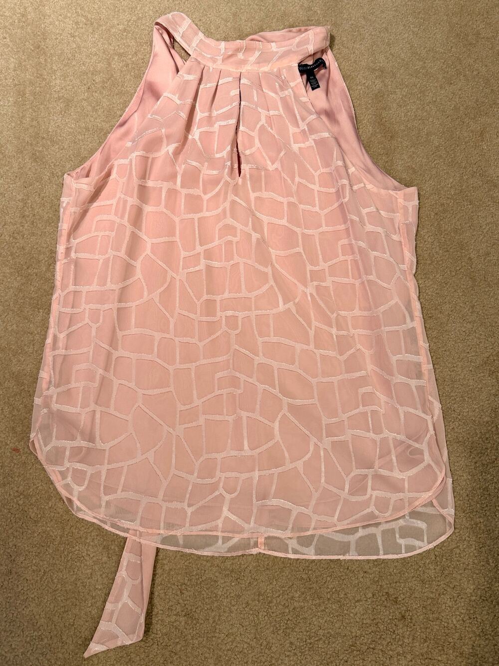 White House Black Market Pink Halter Top Blouse SZ 10 Cutout Geometrical Sheer
